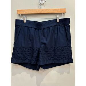 J Crew 2 Navy eyelet hem layered cotton dress shorts